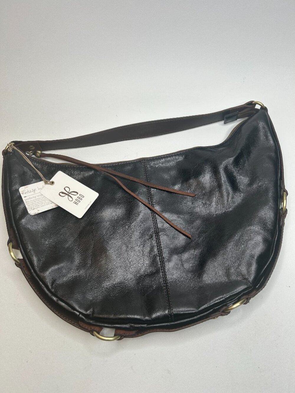 Xlg Boho HOBO INTERNATIONAL Glazed Leather Black ROGUE $288 Wanderlust NWT